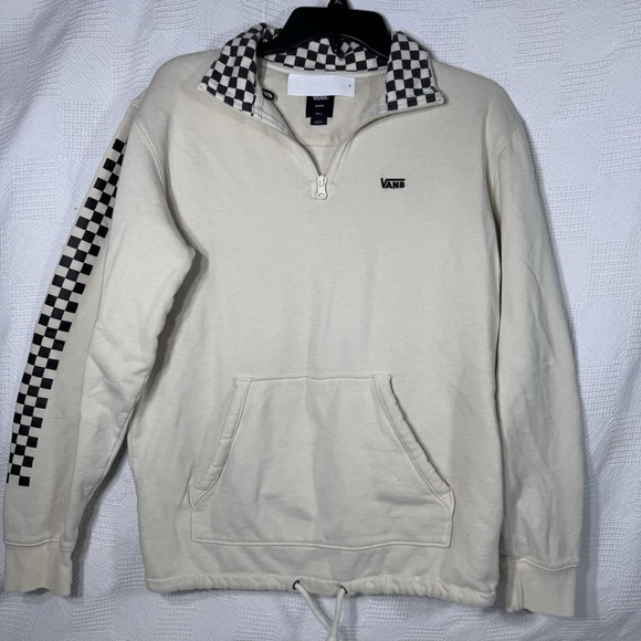 Vans Versa Quarter Zip Pullover Sweatshirt Black Off White Checker Adult Small - Picture 1 of 1